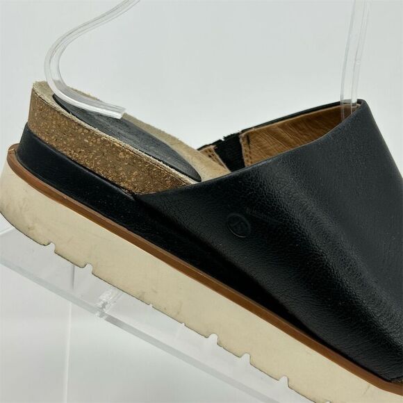 Josef Seibel Black Leather Wedge Toe Loop Sandals Size 38 Cushioned Footbed - Picture 2 of 13